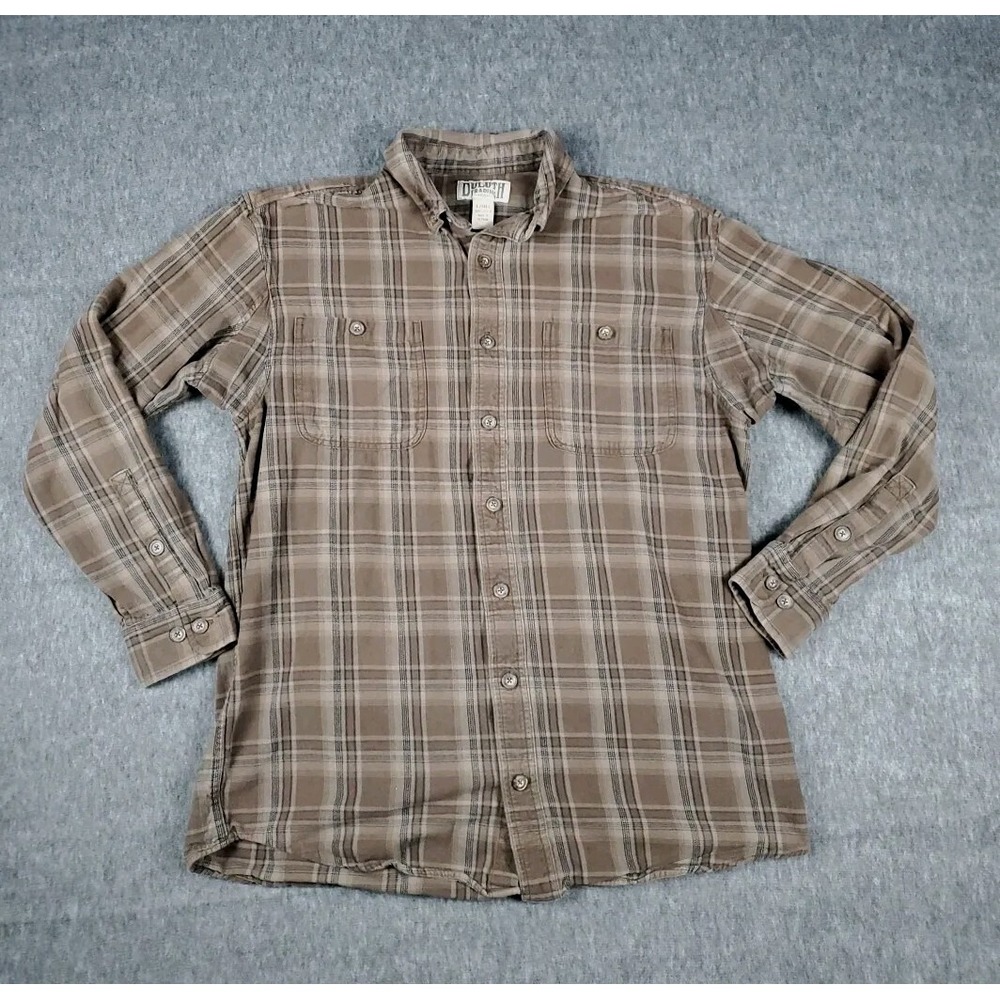 Duluth Trading Flannel Mens XL Tall Brown Plaid Button Down Shirt Long Sleeves